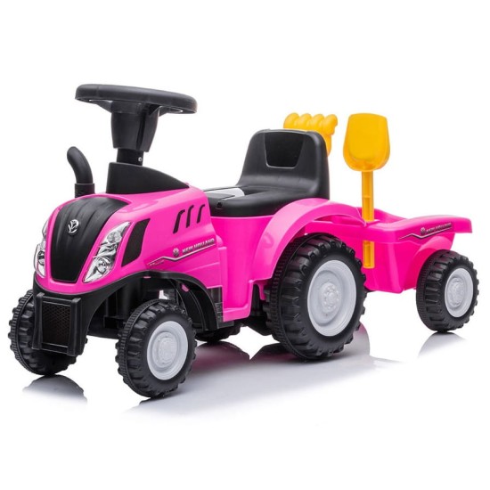 Vaikiškas traktorius su priekaba ir priedais New Holland , rožinis