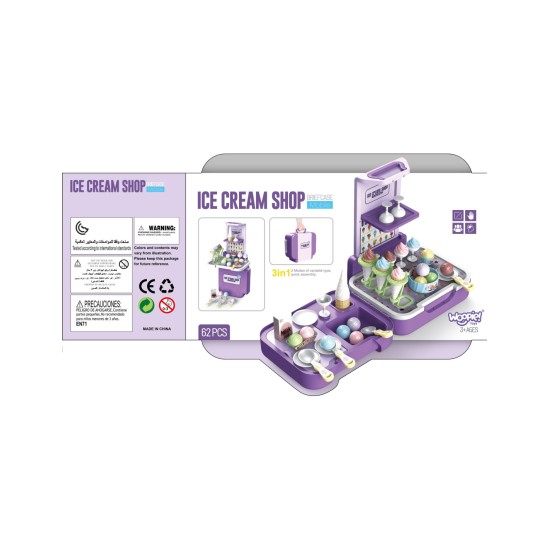 WOOPIE 3 in 1 ledainė, parduotuvėlė ir virtuvėlė lagamine – 62 el.