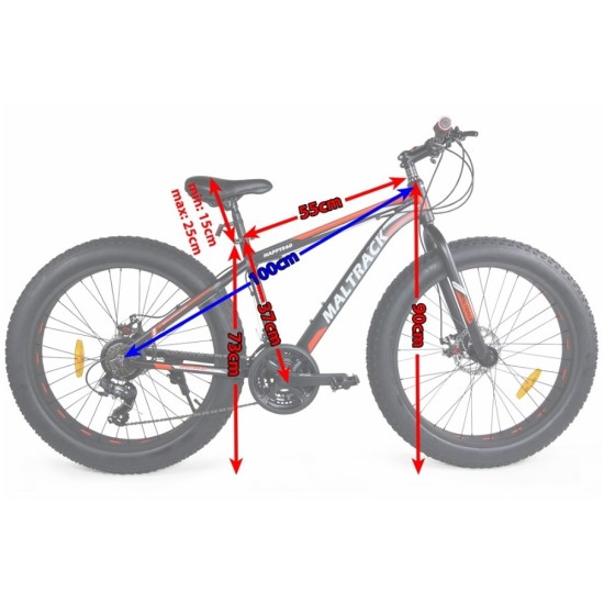 Dviratis MalTrack FATBIKE 26" SHIMANO (plieninis, juoda)