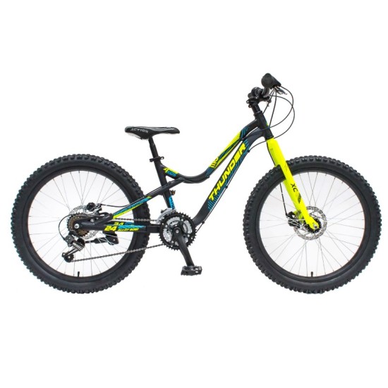 Dviratis 4KIDS Thunder 24" dydis 13,5" (34cm) (aliuminis, juoda / mėlyna / neoninė geltona)