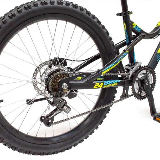 Dviratis 4KIDS Thunder 24" dydis 13,5" (34cm) (aliuminis, juoda / mėlyna / neoninė geltona)