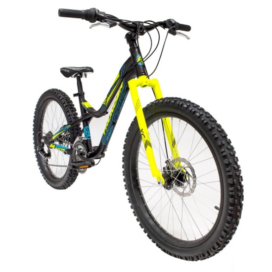 Dviratis 4KIDS Thunder 24" dydis 13,5" (34cm) (aliuminis, juoda / mėlyna / neoninė geltona)