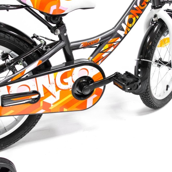 Dviratis 4KIDS Mongo 16" (plieninis, pilka/oranžinė)