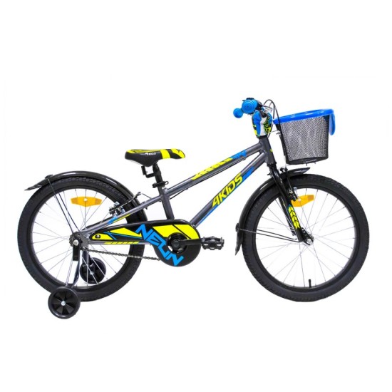 Dviratis 4KIDS Neon 20" (aliuminis, tamsiai mėlyna/neoninė geltona)