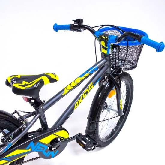 Dviratis 4KIDS Neon 20" (aliuminis, tamsiai mėlyna/neoninė geltona)