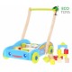 Ekologiškas medinis mėlynas ECO TOYS stumdukas su 40 kaladėlių