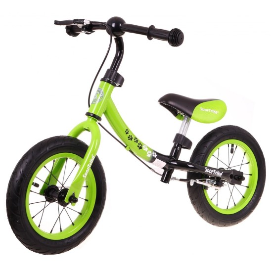 Balansinis dviratukas žalias Sport Trike su stabdžiais ir pripučiamais ratais