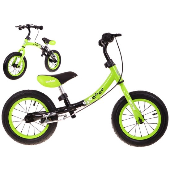 Balansinis dviratukas žalias Sport Trike su stabdžiais ir pripučiamais ratais