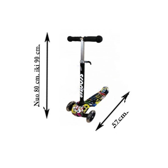 Triratis paspirtukas scooter su Led ratais Graffiti