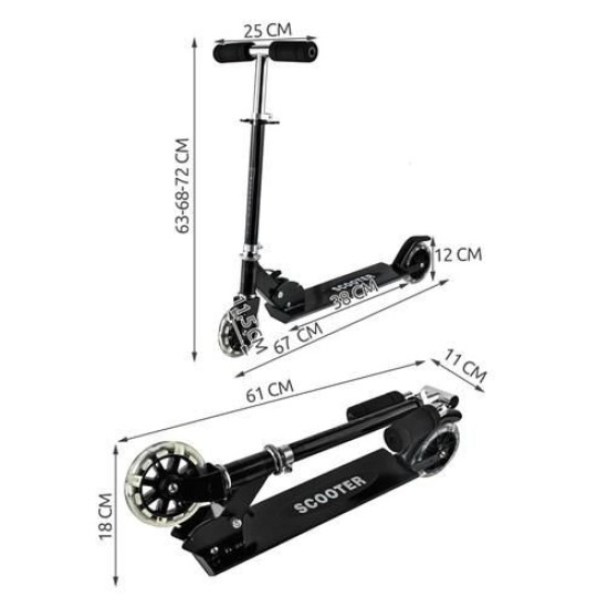 Paspirtukas scooter juodas su led ratais