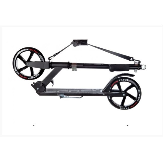 Aliuminis paspirtukas RAVEN STRAIGHT BLACK su dideliais 20 cm. ratais 