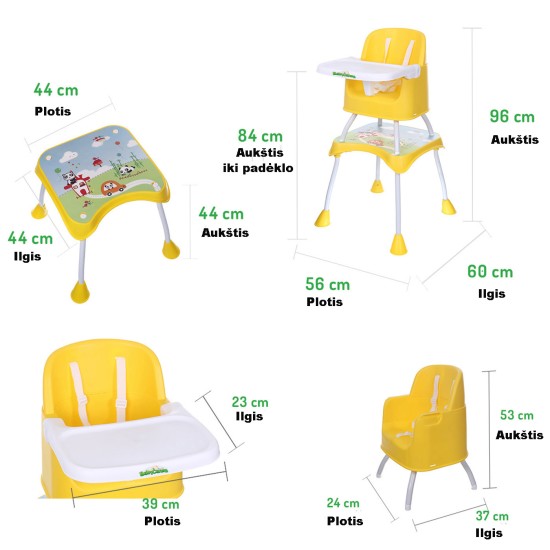 Maitinimo kėdutė Babycare 3*1 geltona