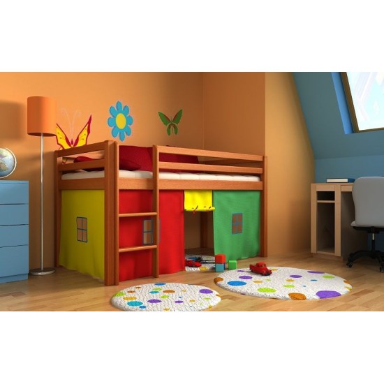 Vaikiška Lova - antresolė su užuolaidomis Fun House