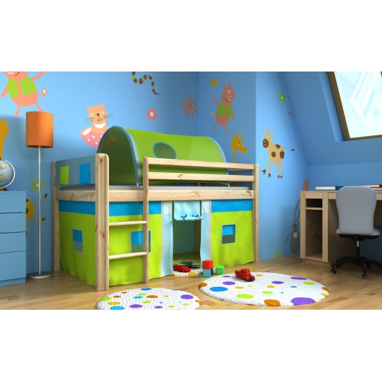 Vaikiška Lova - antresolė su užuolaidomis ir tuneliu Fun House