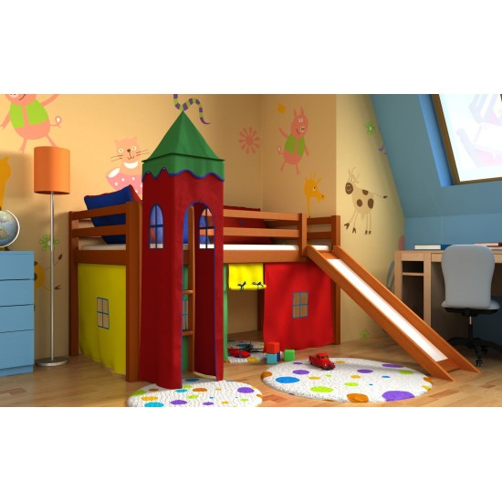 Vaikiška Lova - antresolė su užuolaidomis Tower plus