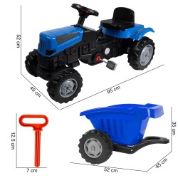 Pedalais minamas vaikiškas traktorius su priekaba XXL, mėlynas