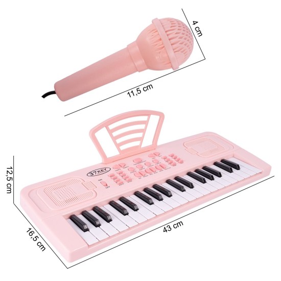Vaikiškas pianinas su mikrofonu, 37 klavišai, rožinis