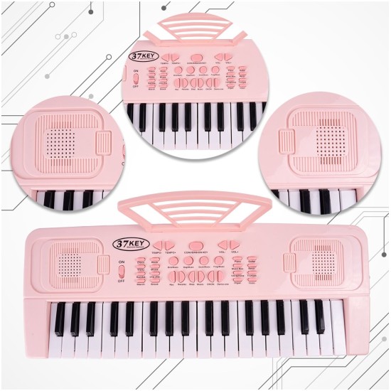 Vaikiškas pianinas su mikrofonu, 37 klavišai, rožinis