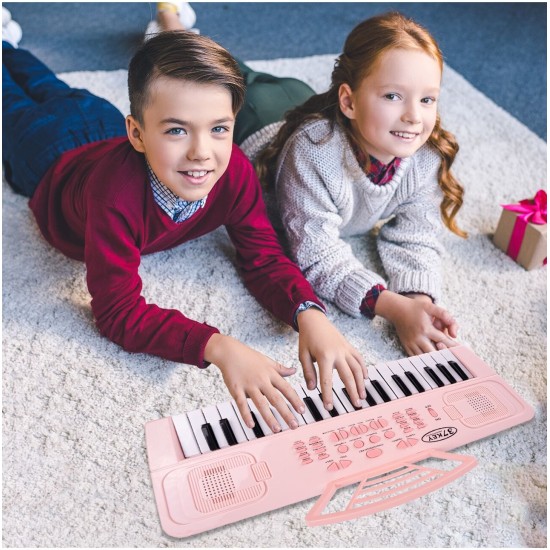 Vaikiškas pianinas su mikrofonu, 37 klavišai, rožinis