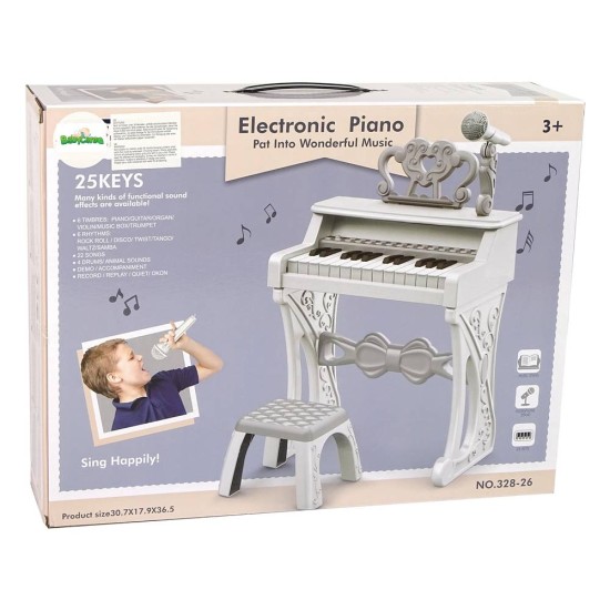 Elektrinis vaikiškas pianinas su mikrofonu ir kėdute, turkio spalvos