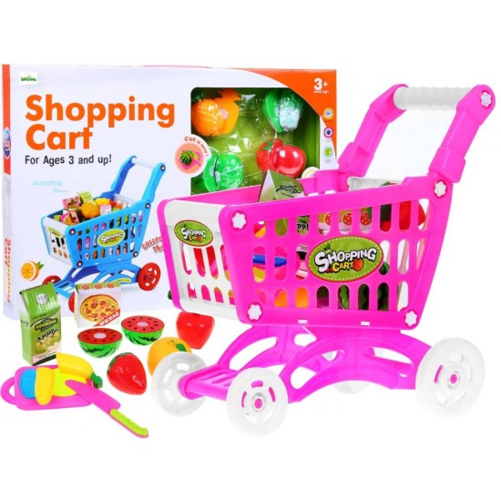 Žaislinis pirkinių vežimėlis su pjaustomomis daržovėmis ir pirkiniais "Shopping Cart"