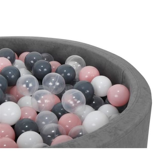 200 vnt. spalvotų plastikinių kamuoliukų 7 cm. pilki - rožiniai
