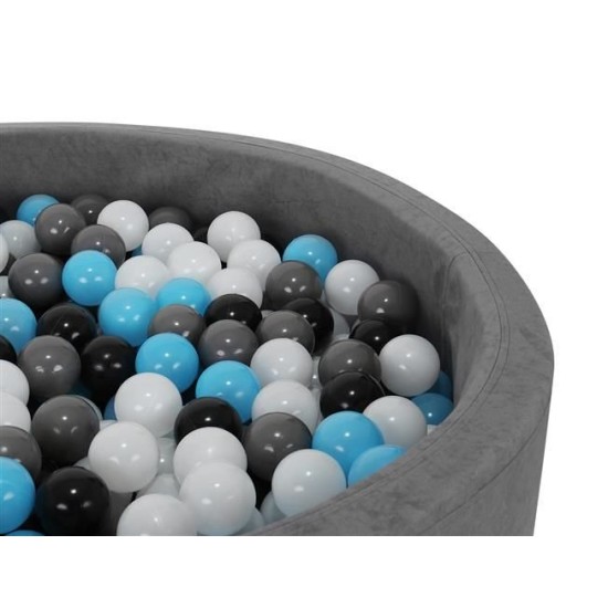 200 vnt. spalvotų plastikinių kamuoliukų 7 cm. juodi - mėlyni