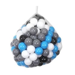 200 vnt. spalvotų plastikinių kamuoliukų 7 cm. juodi - mėlyni