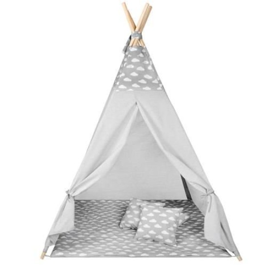 Žaidimų palapinė tipis WIGWAM su minkštu kilimėliu ir 3 pagalvėlėmis Grey
