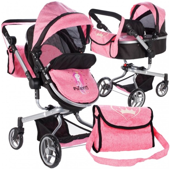 Lėlių vežimėlis su krepšiu Princess 2in1