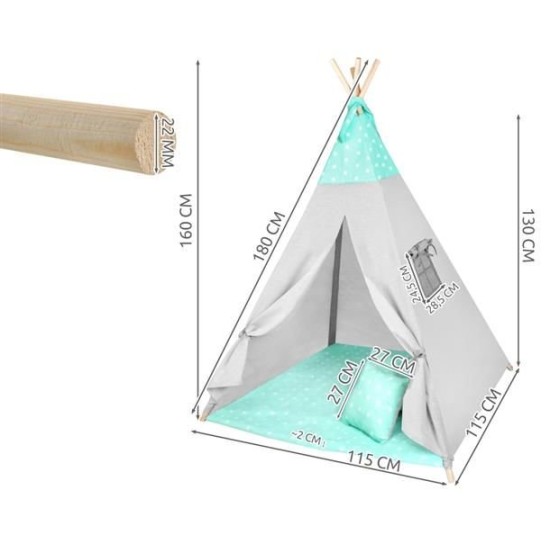 Žaidimų palapinė tipis WIGWAM su minkštu kilimėliu ir 3 pagalvėlėmis 
