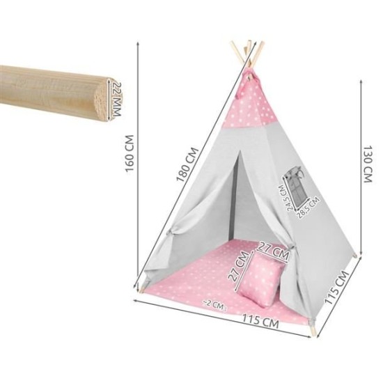 Žaidimų palapinė tipis WIGWAM su minkštu kilimėliu ir 3 pagalvėlėmis Rose