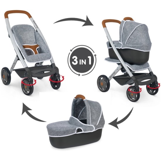 Lėlių vežimėlis su lopšiu Smoby Maxi - Cosi Quinny 3 in 1 Grey