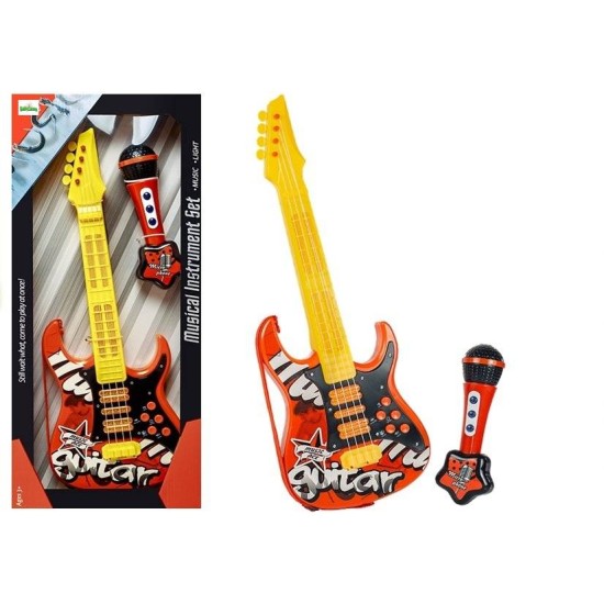 Žaislinė elektrinė gitara su mikrofonu, oranžinė