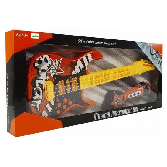 Žaislinė elektrinė gitara su mikrofonu, oranžinė