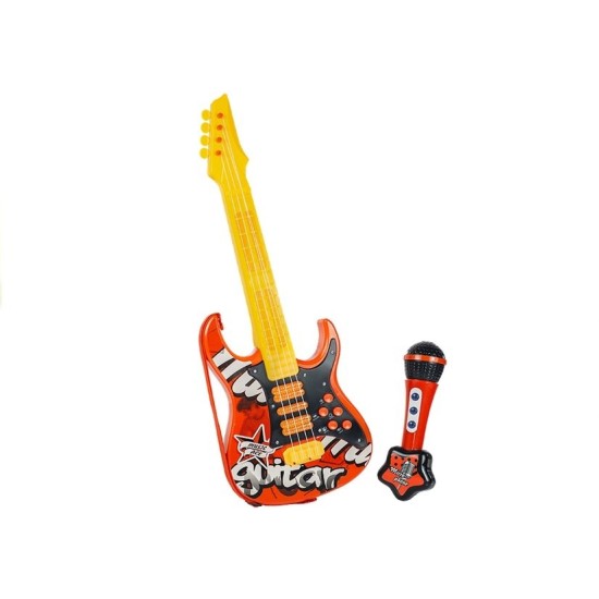 Žaislinė elektrinė gitara su mikrofonu, oranžinė