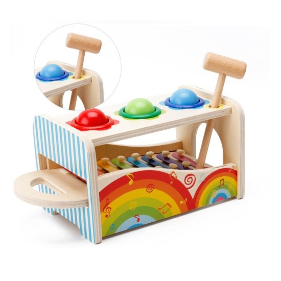 Medinis vaikiškas metalofonas su plaktuku ir kamuoliukais „RAINBOW“ 