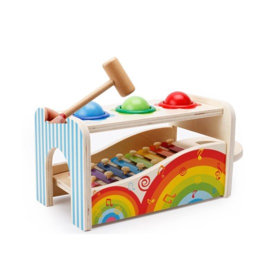 Medinis vaikiškas metalofonas su plaktuku ir kamuoliukais „RAINBOW“ 