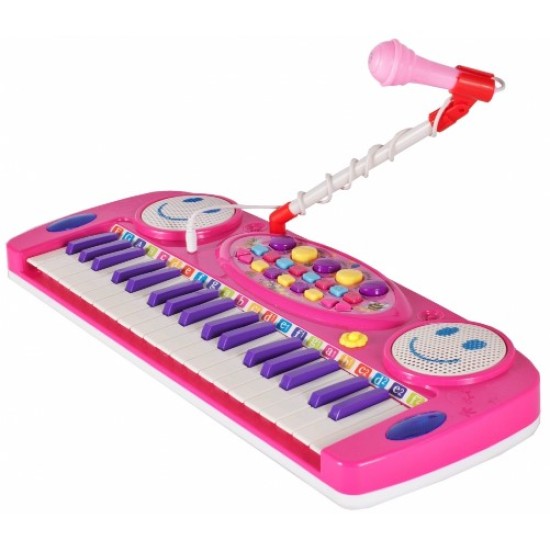 Pianinas sintezatorius su mikrofonu, kėdute ir 37 klavišais - rožinis