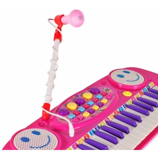 Pianinas sintezatorius su mikrofonu, kėdute ir 37 klavišais - rožinis