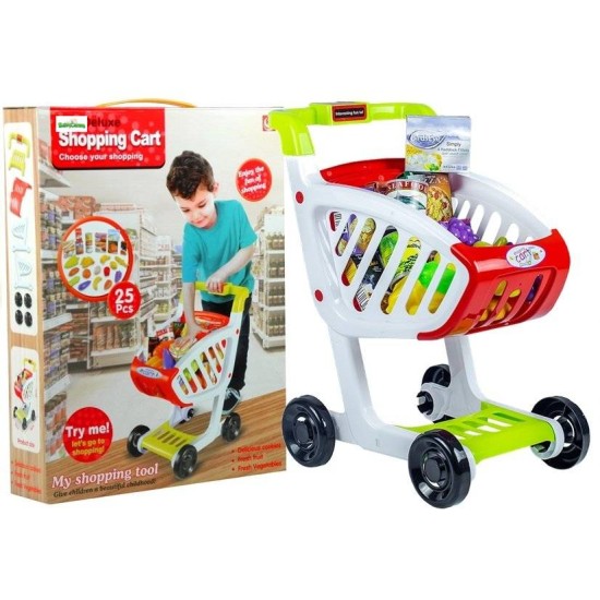 Žaislinis pirkinių vežimėlis daržovėmis ir pirkiniais "Shopping Cart"