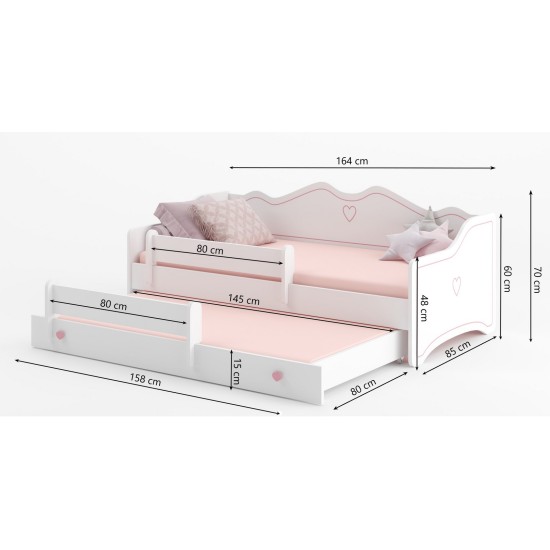 Dvigulė lova su čiužiniu ir nuimama apsauga Ema rožinė