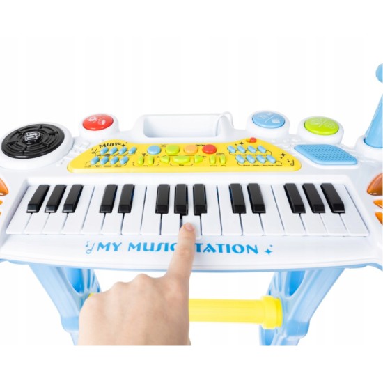 Vaikiškas pianinas - sintezatorius su mikrofonu ir kėdute - Blue