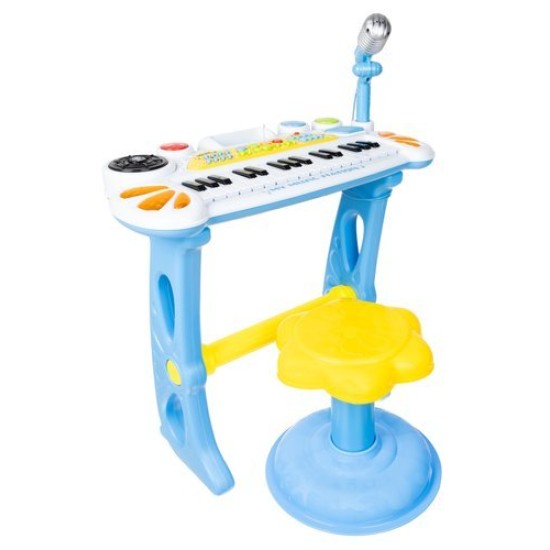 Vaikiškas pianinas - sintezatorius su mikrofonu ir kėdute - Blue