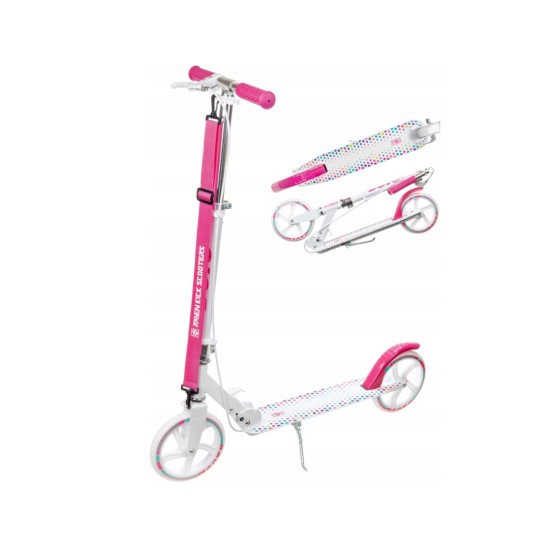 Aliuminis paspirtukas RAVEN DOTS WHITE su dideliais 20 cm. ratais Handbrake