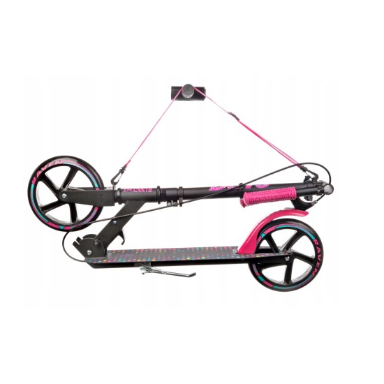 Aliuminis paspirtukas RAVEN DOTS BLACK su dideliais 20 cm. ratais Handbrake