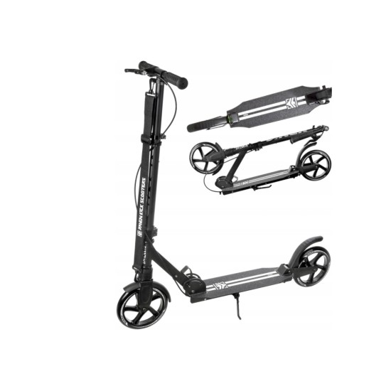 Aliuminis paspirtukas RAVEN STRAIGHT BLACK PRO su dideliais 20 cm. ratais Handbrake and front suspension