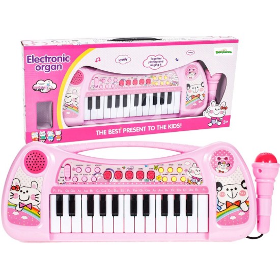 Pianinas sintezatorius su mikrofonu - rožinis