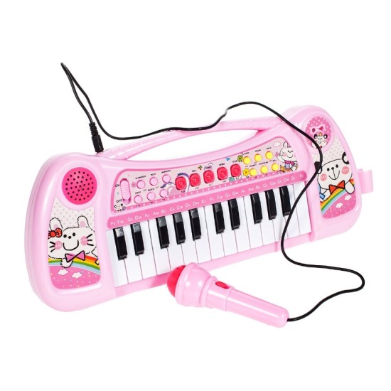 Pianinas sintezatorius su mikrofonu - rožinis