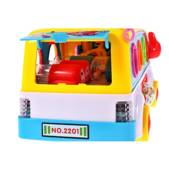 Lavinamasis muzikinis autobusiukas su švieselėmis ir telefonu